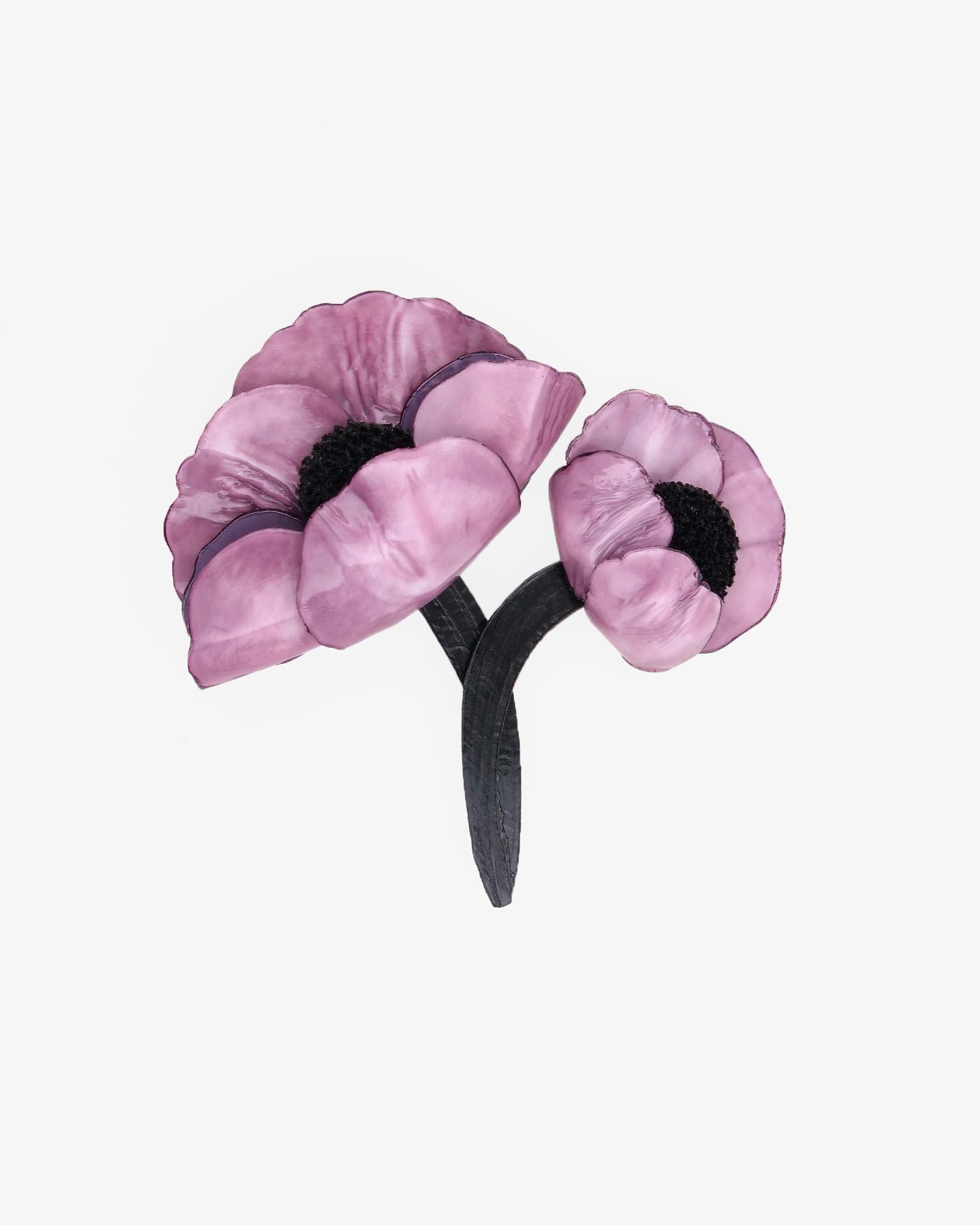 Broche bijou avec 2 branches fleuries violettes 