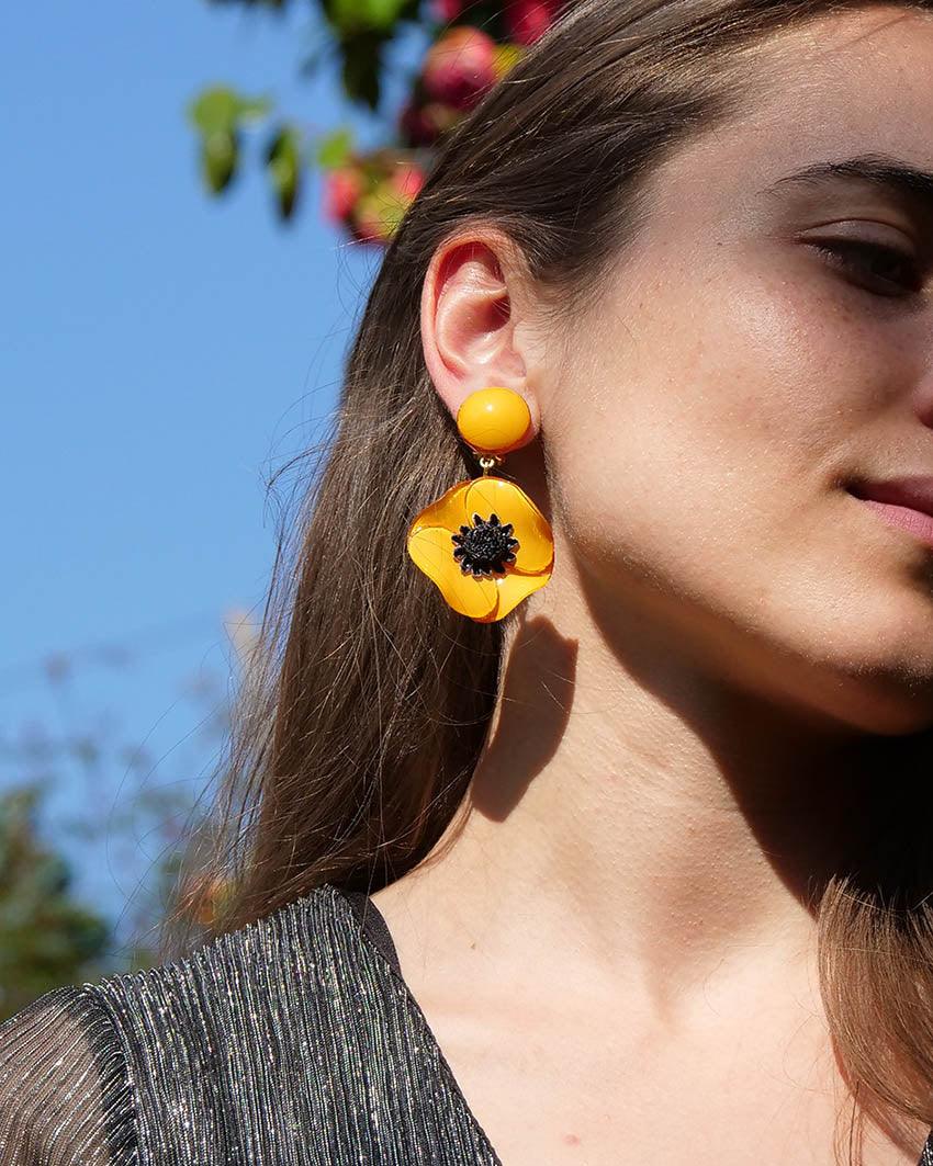 all-groups Boucles d’oreilles pendantes en forme de fleur, couleur jaune