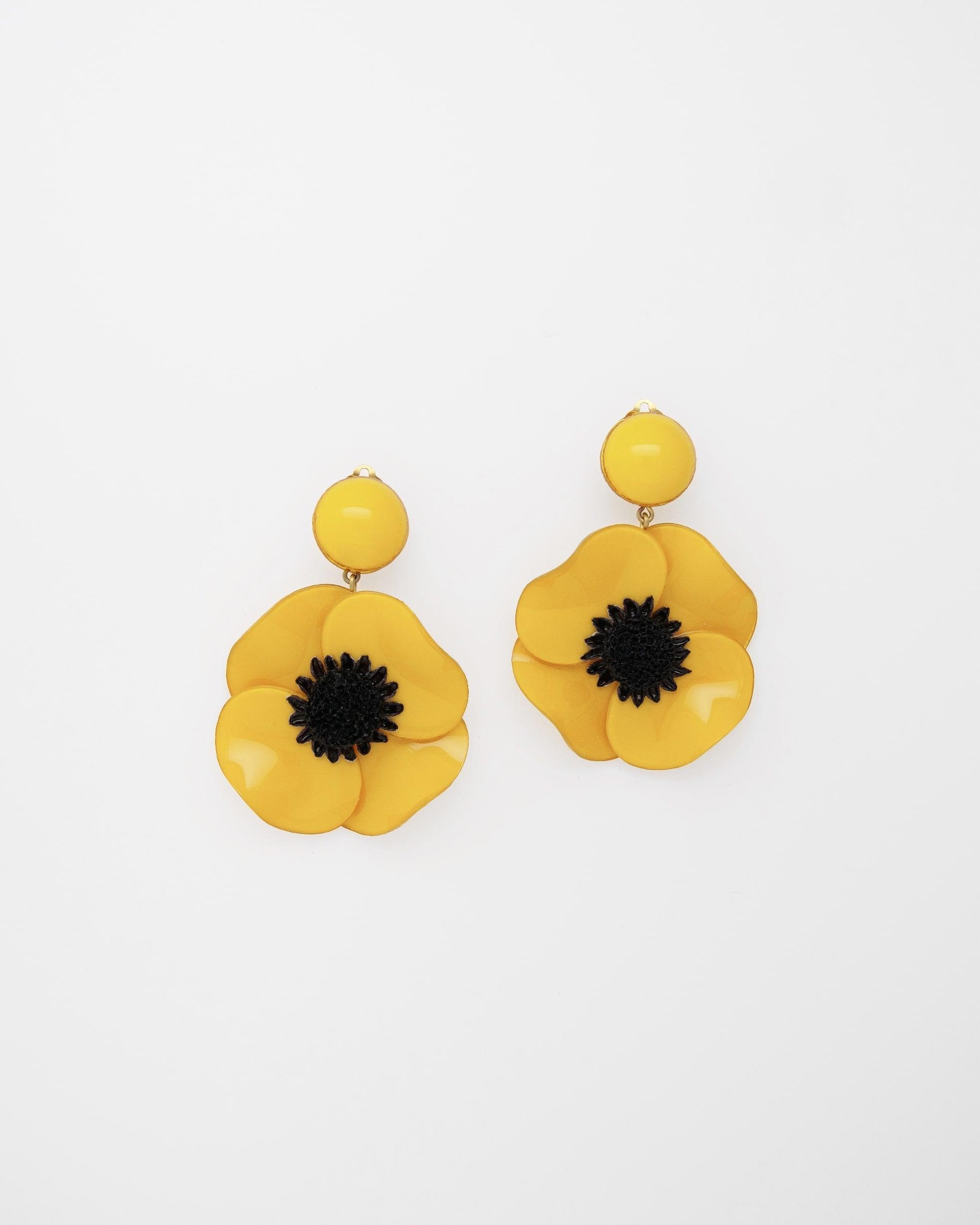 Boucles d'oreilles en forme de fleurs d'Anémone jaunes