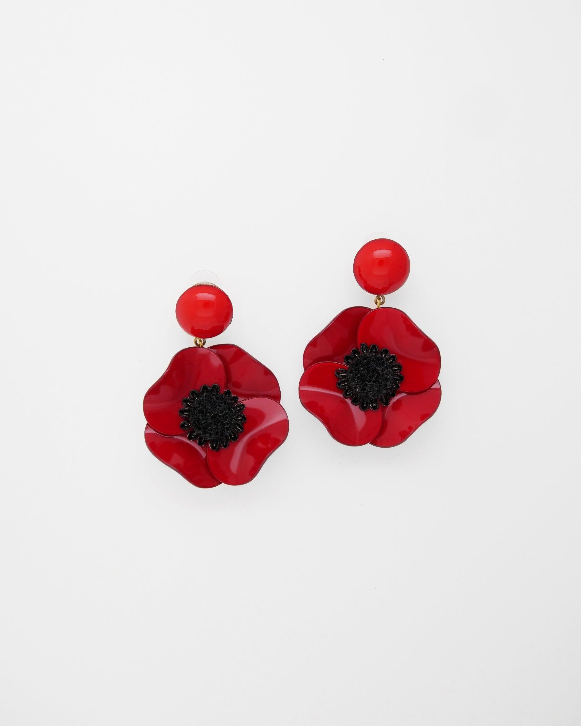 Grandes boucles d'oreilles pendantes de couleur rouge 