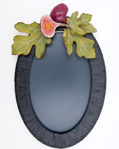 Grand miroir noir avec 2 figues violettes 