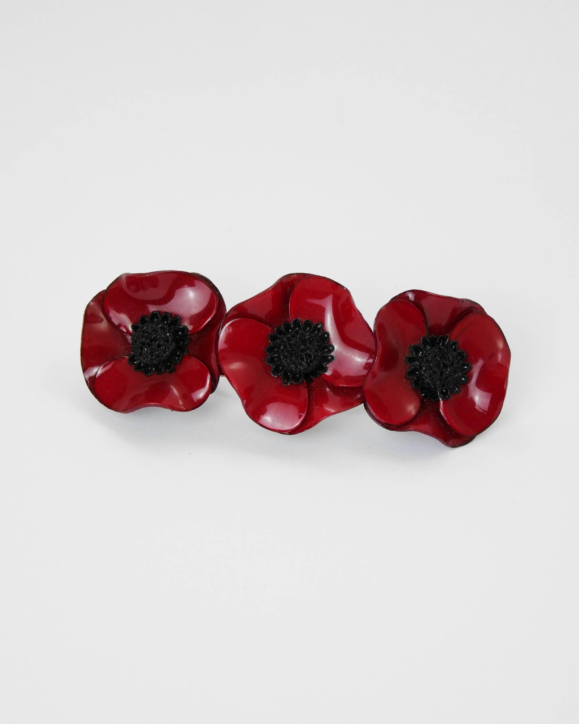 Barrette a cheveux avec trois fleurs coquelicot rouge