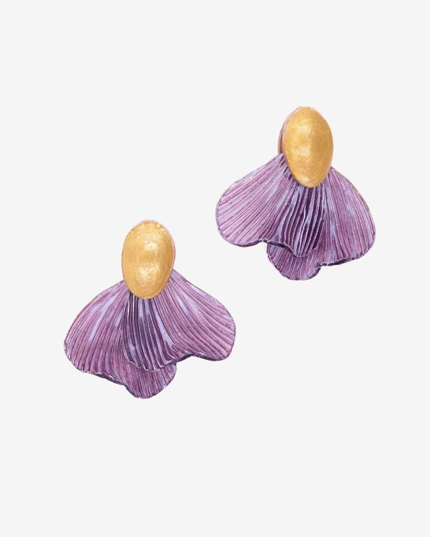 boucles d'oreilles courtes violettes et dorées