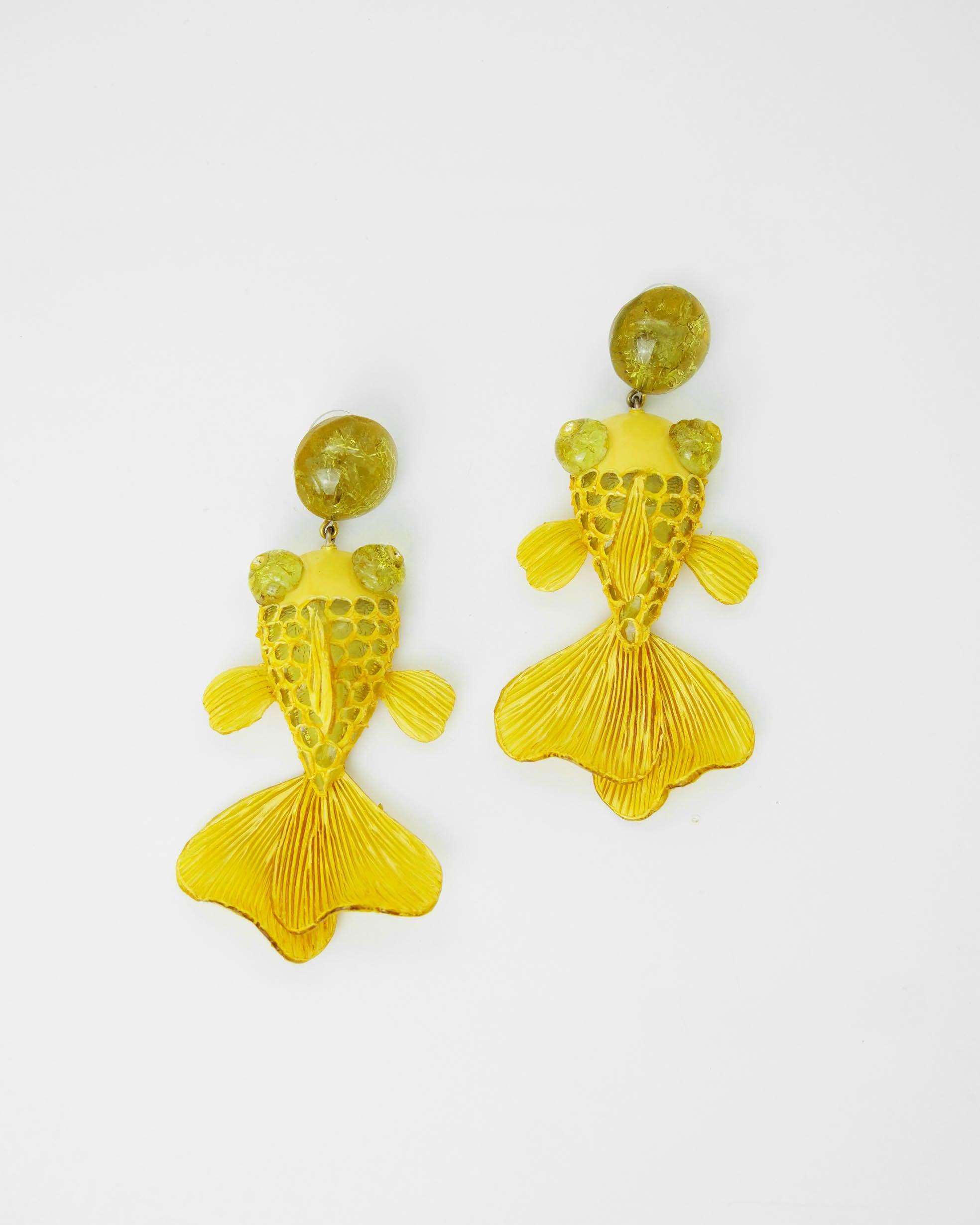 boucles d'oreilles poisson jaunes pendantes 