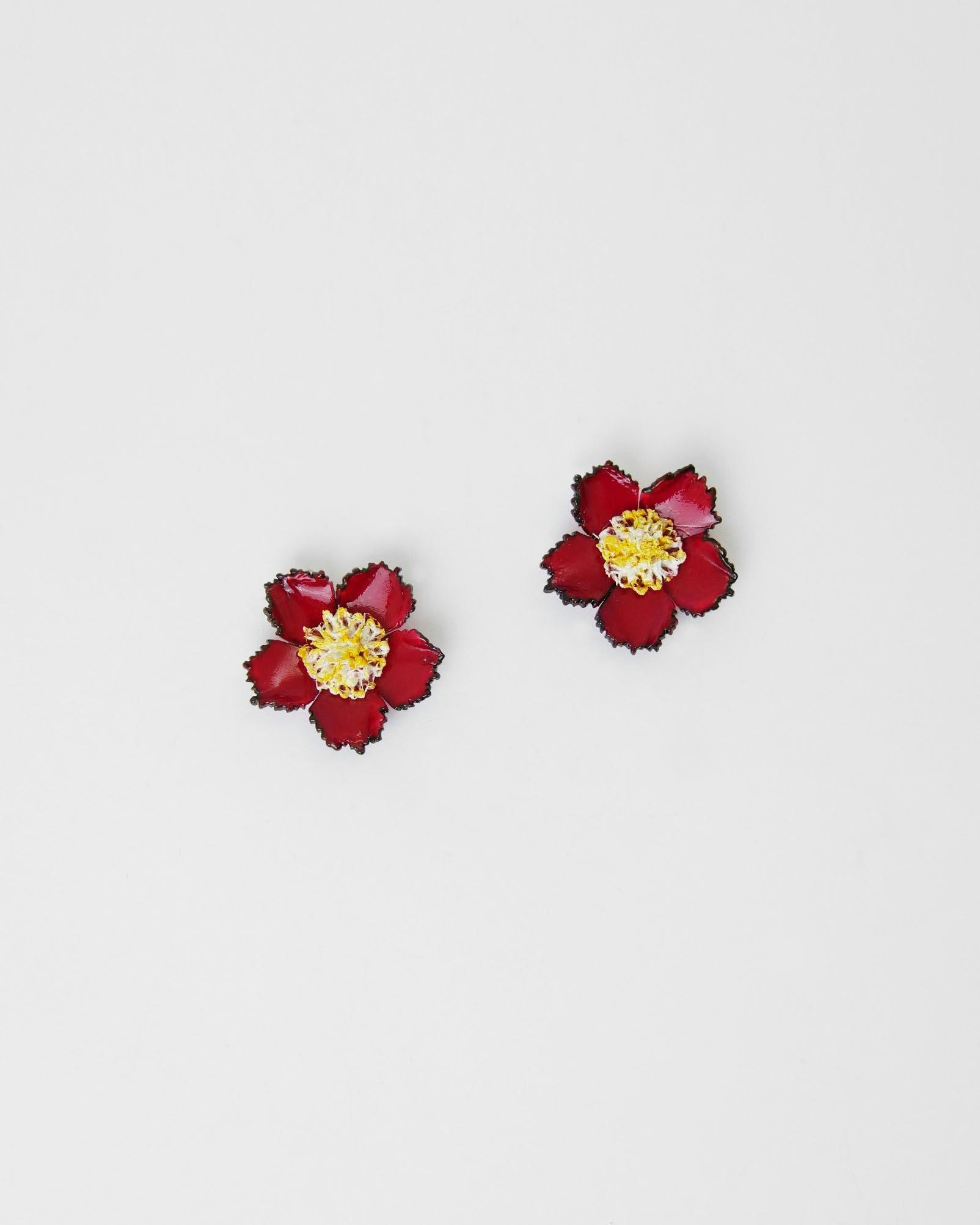 Petites boucles d'oreilles rouges originales fleurs