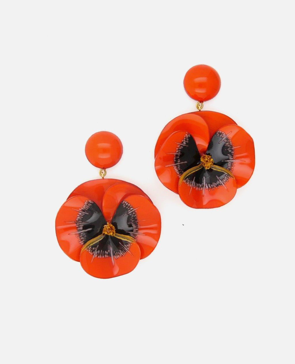 Grandes boucles d'oreilles pendantes oranges fleurs