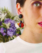 Grandes boucles d'oreilles pendantes rouges et noires en forme de coccinelle