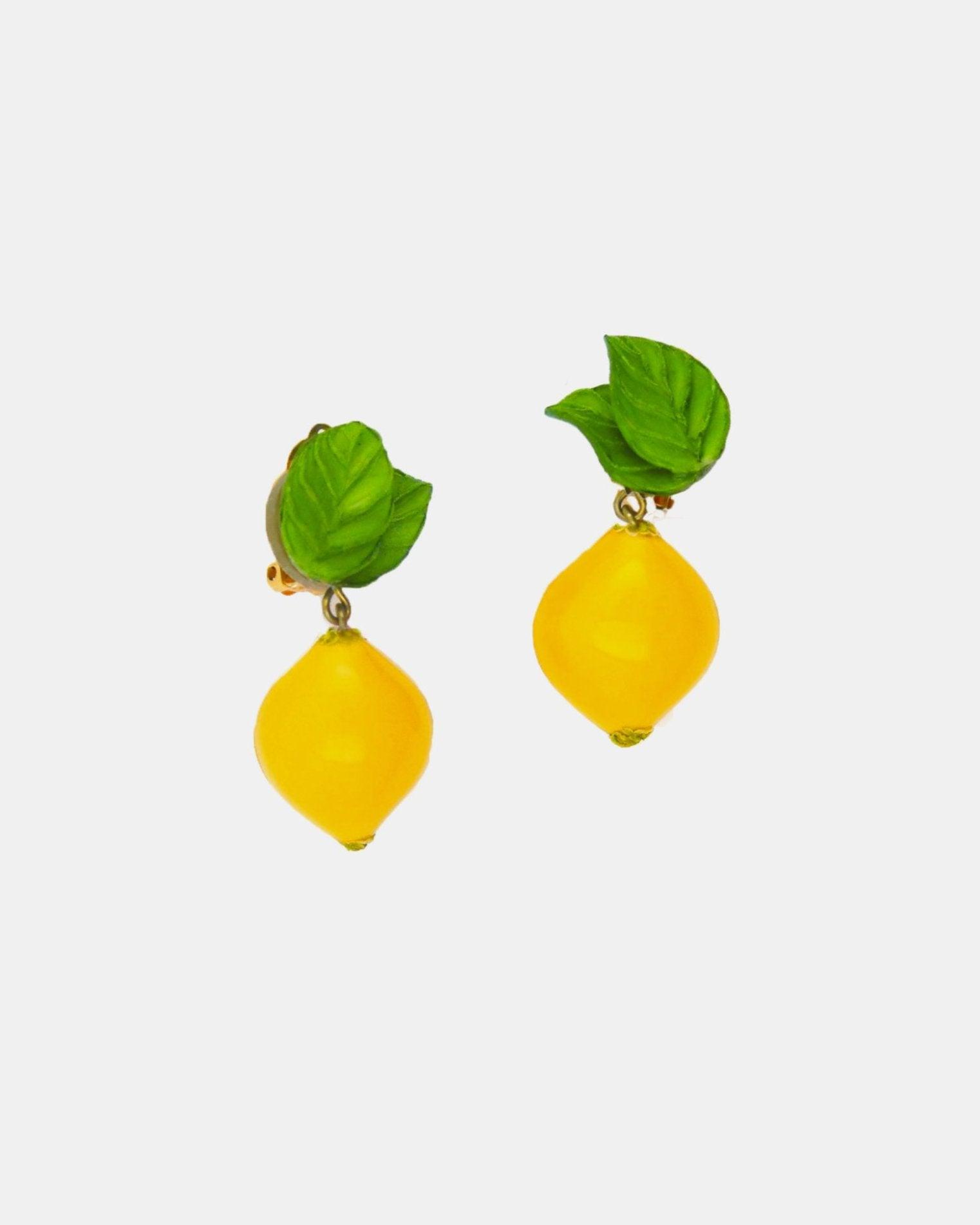 boucles d'oreilles citron avec feuilles vertes