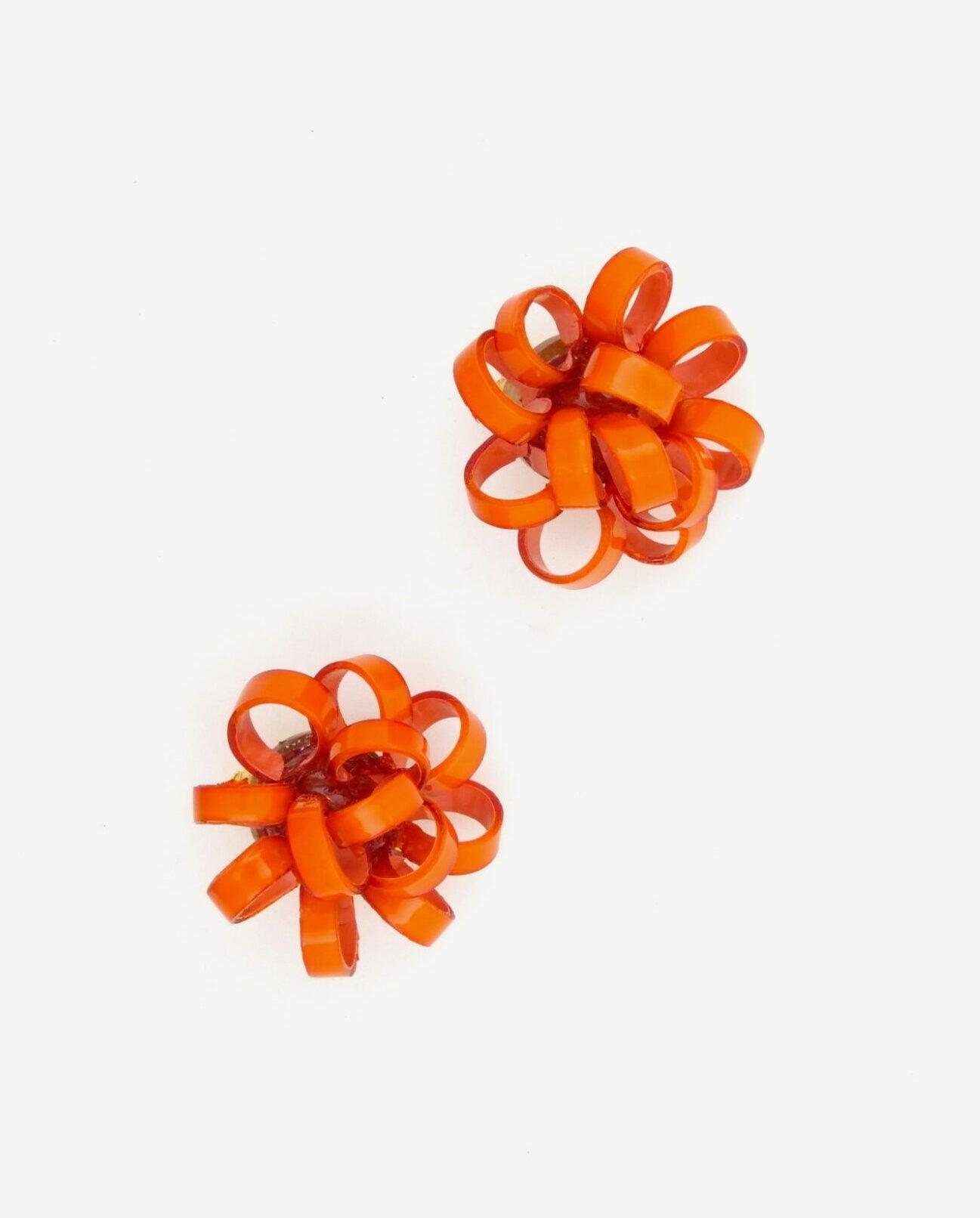 Boucles d'oreilles courtes pompon oranges