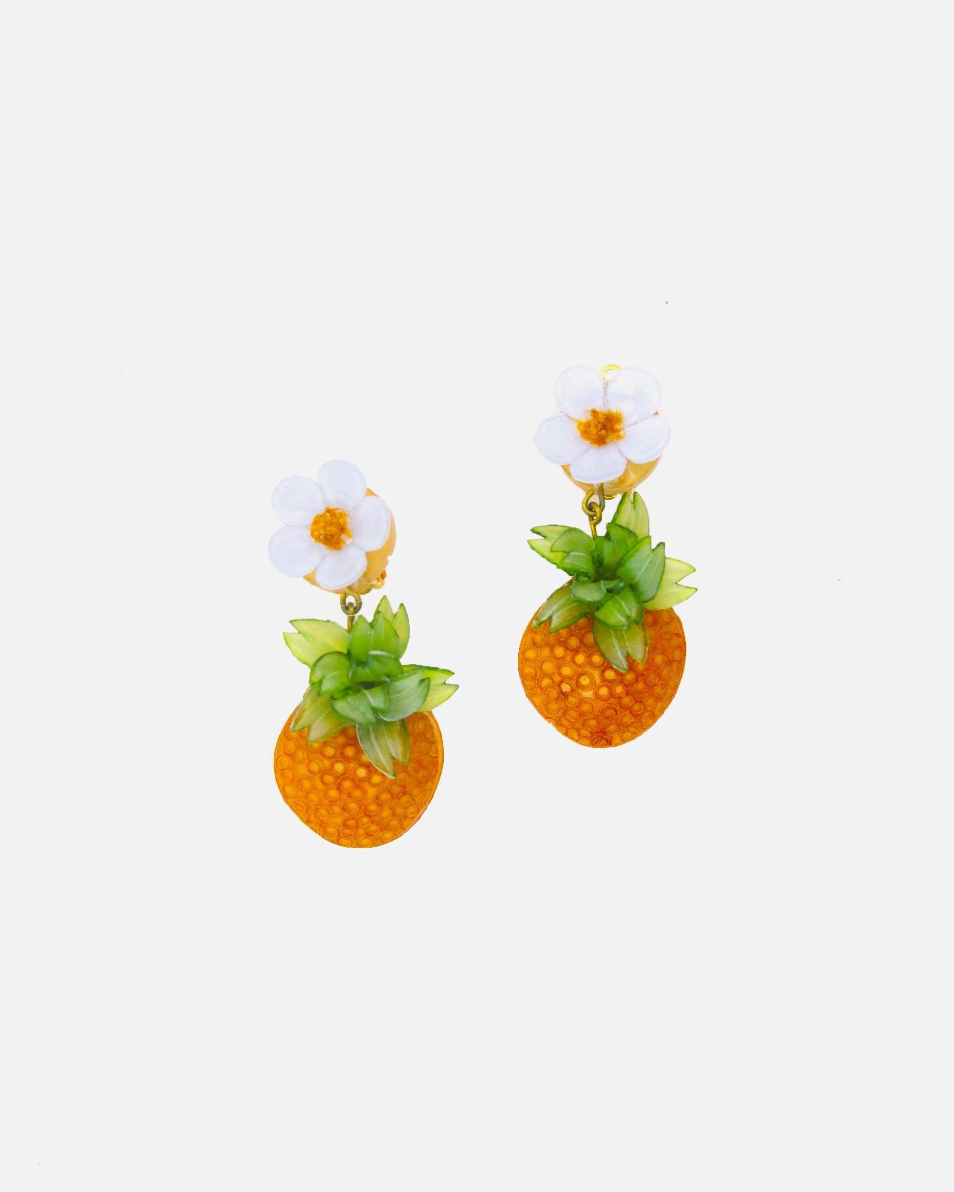  Boucles d'oreilles Ananas jaunes avec feuilles et petites fleurs blanches all-groups