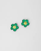 Boucles d'oreilles minis de couleur verte avec coeur jaune