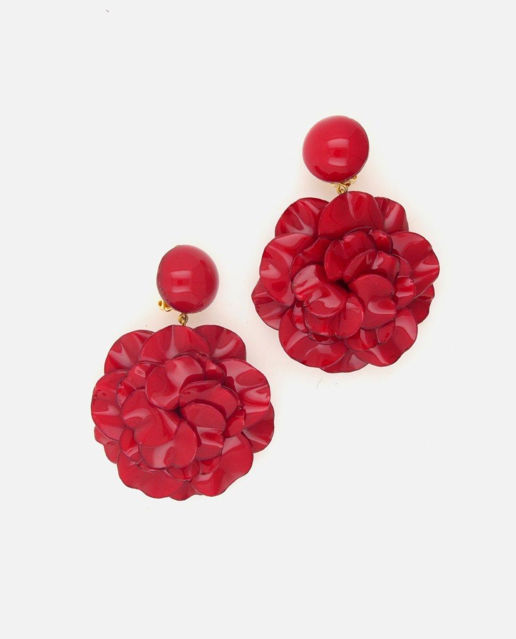 Grandes boucles d'oreilles géranium rouges avec cabochon clip