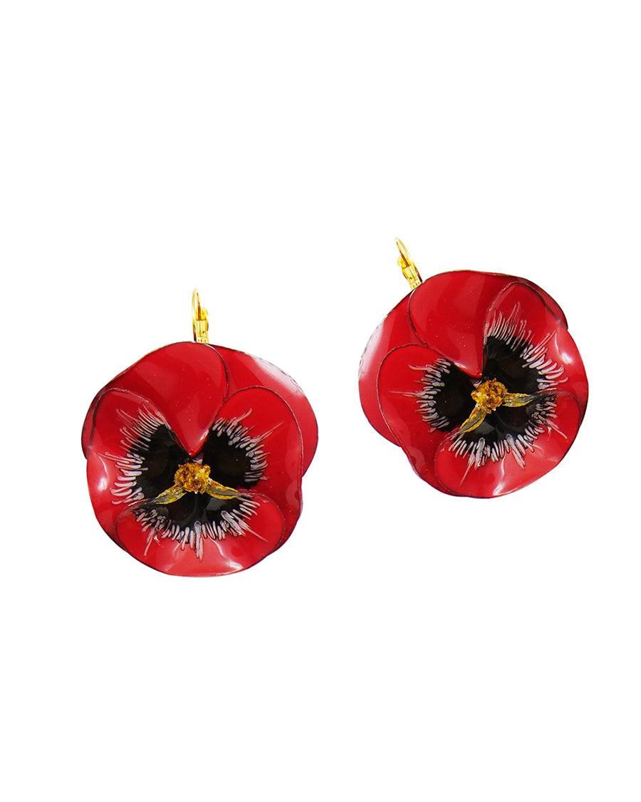 Grandes boucles d'oreilles courtes fleurs rouges