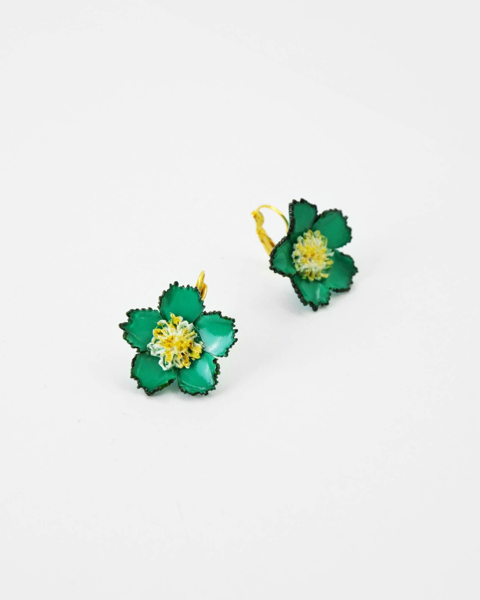 all-groups Petites boucles d'oreilles vertes fleurs faites en france