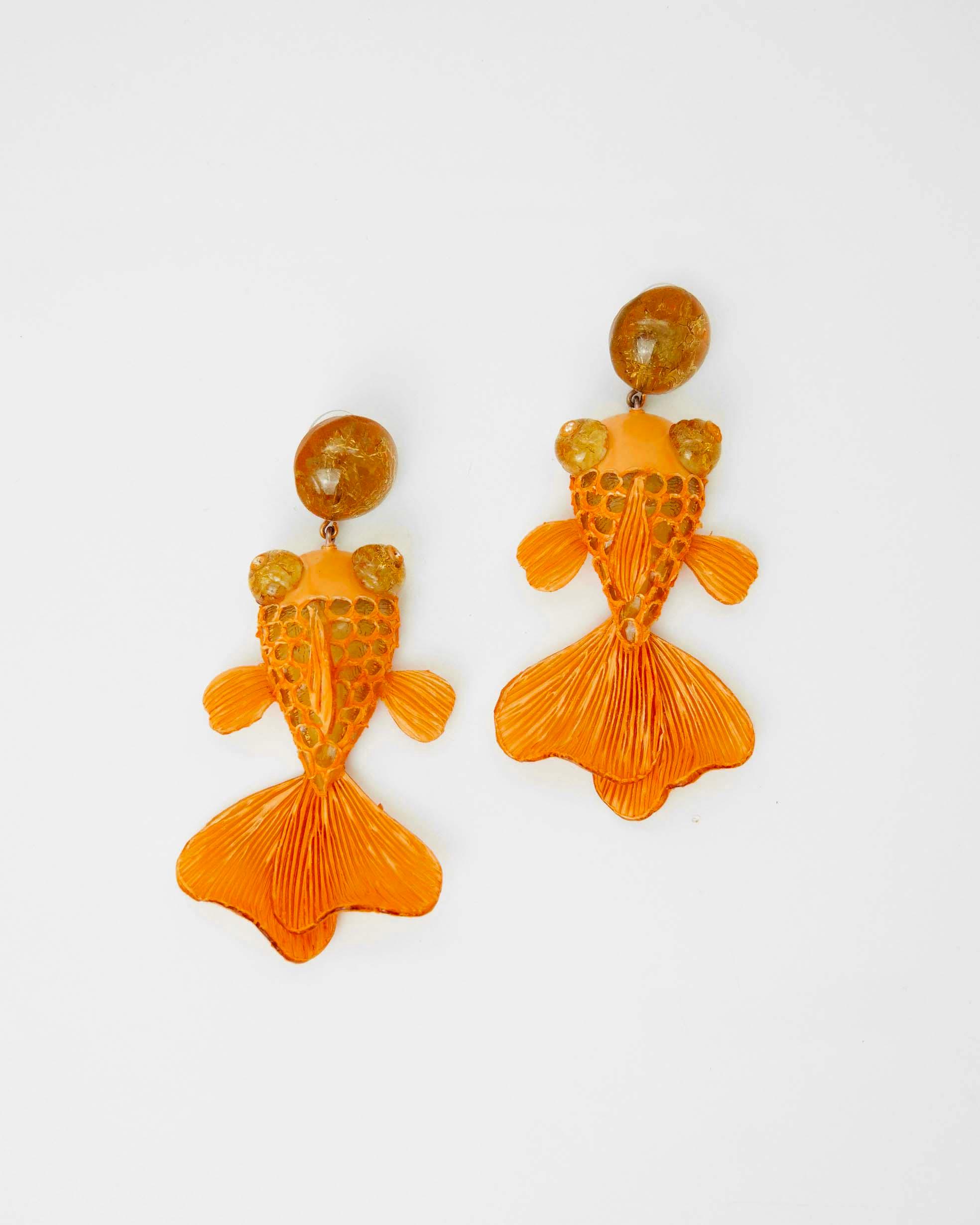 Grandes boucles d'oreilles pendantes koi oranges 