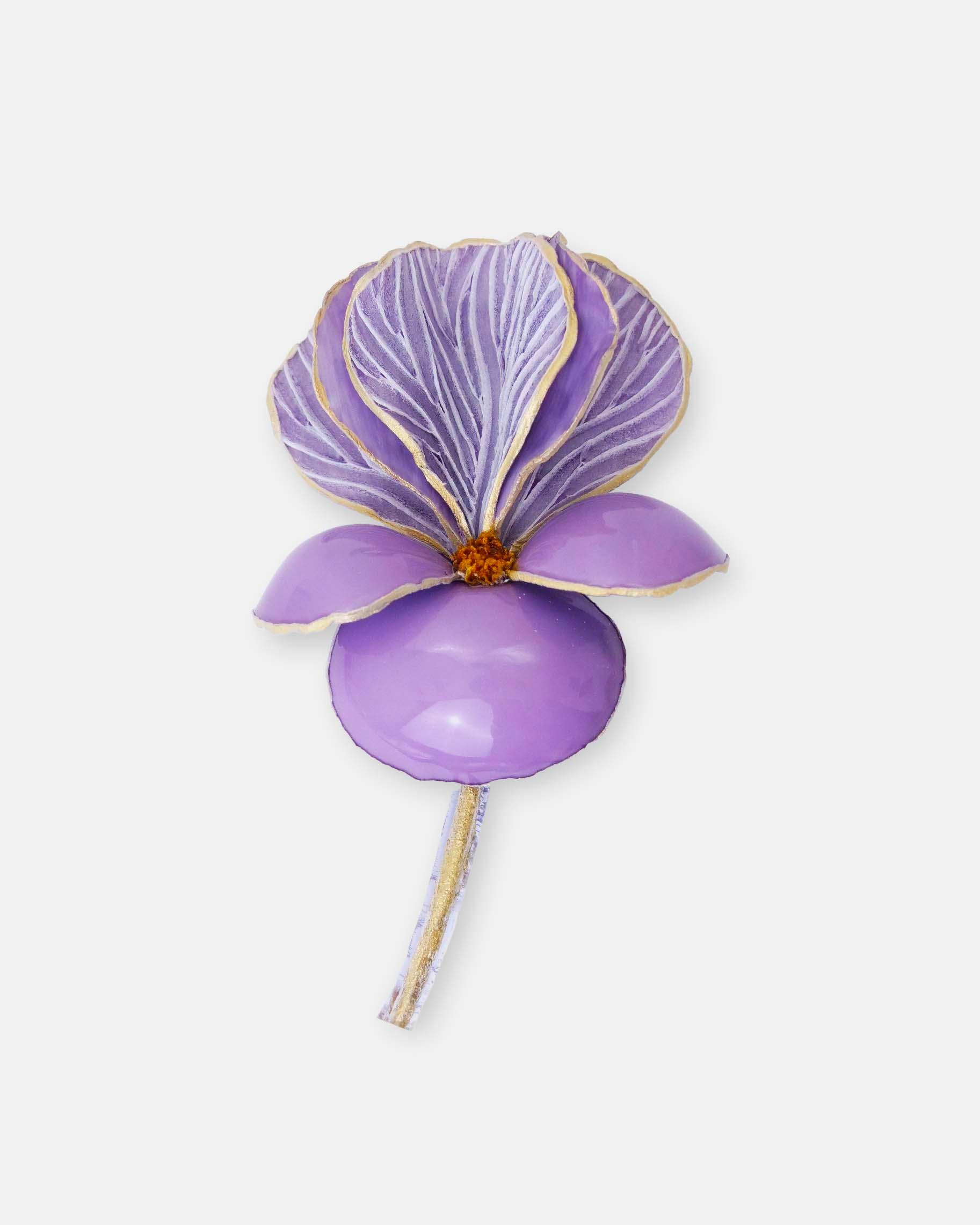 broche violette fleur d'iris brillante