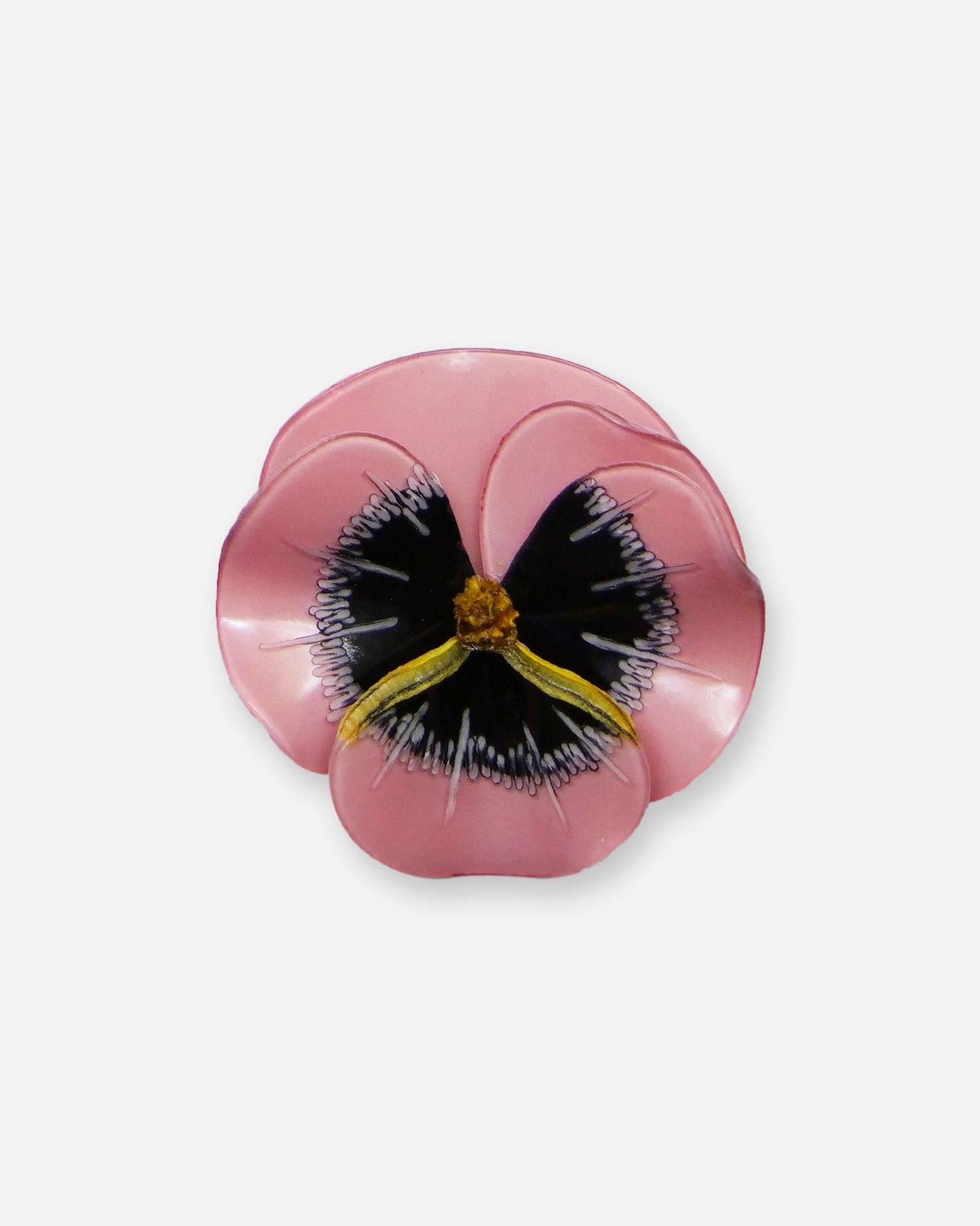 Broche fleur pensée rose et noire