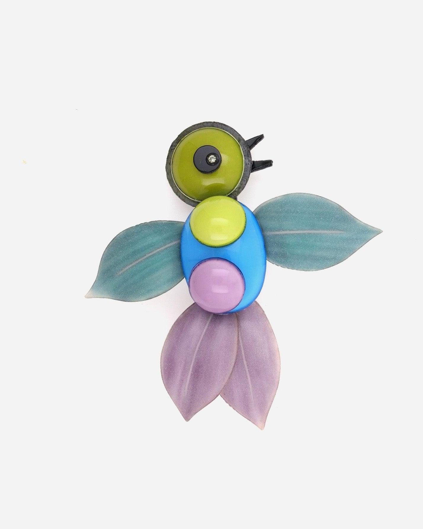 Broche bleue en forme d'oiseaux