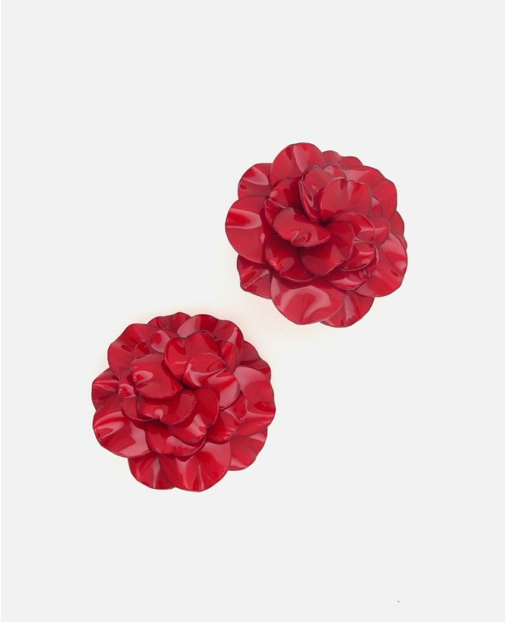 grandes boucles d'oreilles maxi rouge en forme de géranium