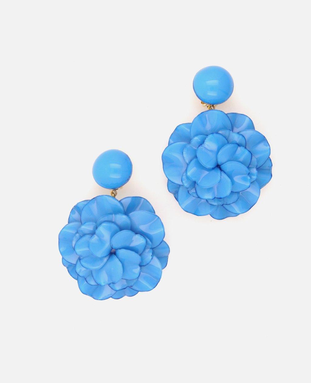 Grandes boucles d'oreilles longues bleues en forme de géranium