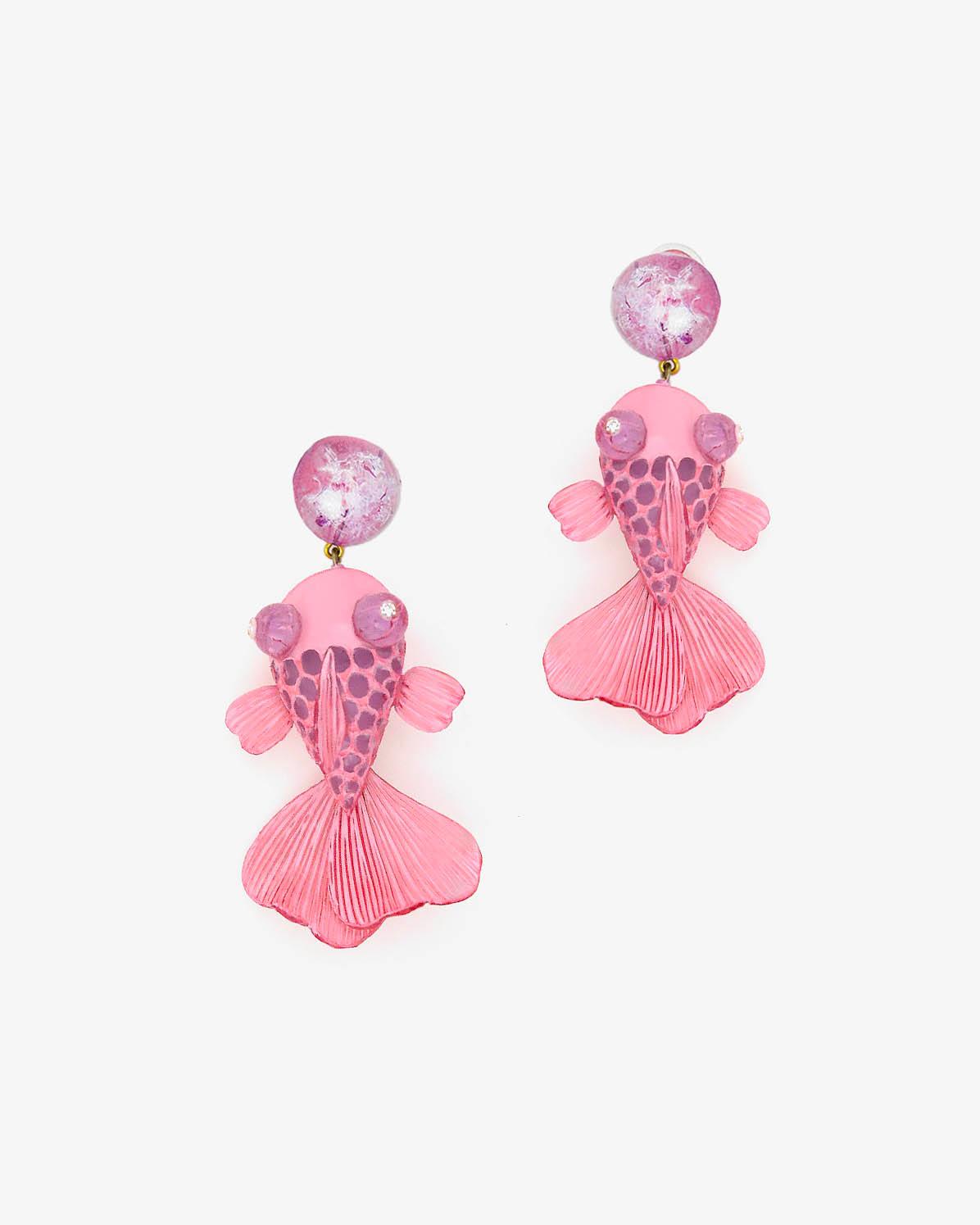 Boucles d'oreilles pendantes roses avec cabochons brillants 