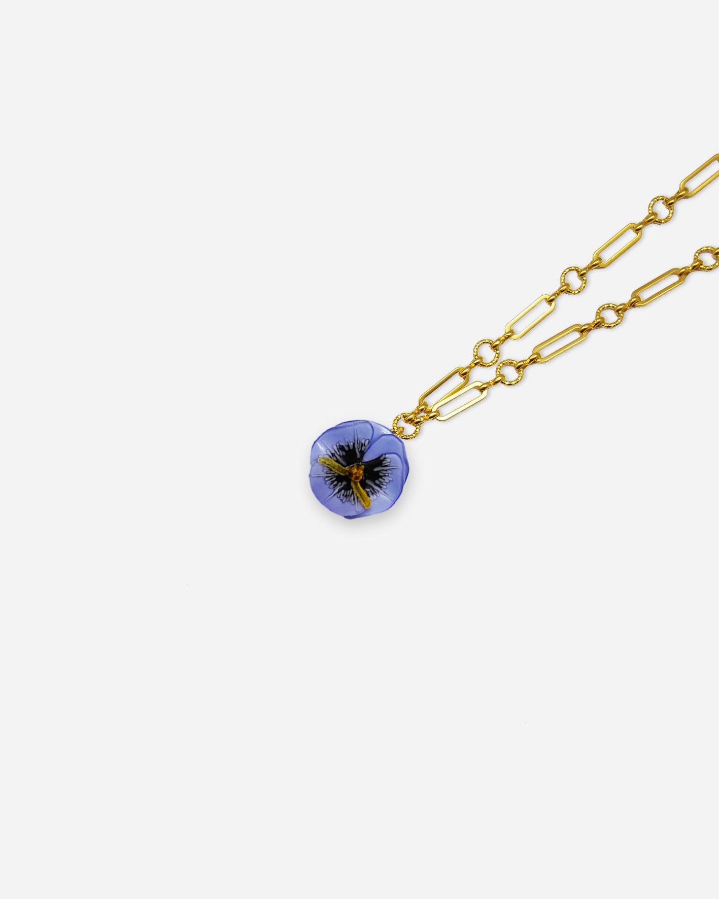 Pendentif orignal fleur pensée bleu